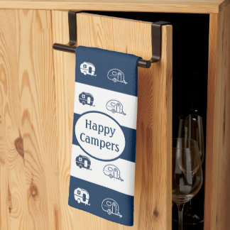 Linge De Cuisine Fun Retro RV Happy Campers en bleu et blanc marine