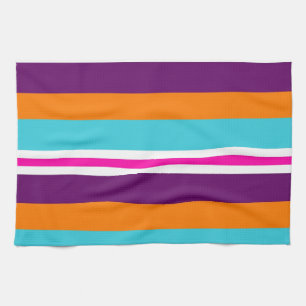 Linge De Cuisine Fun Summer Pink Turquoise Orange Purple Motif rayé