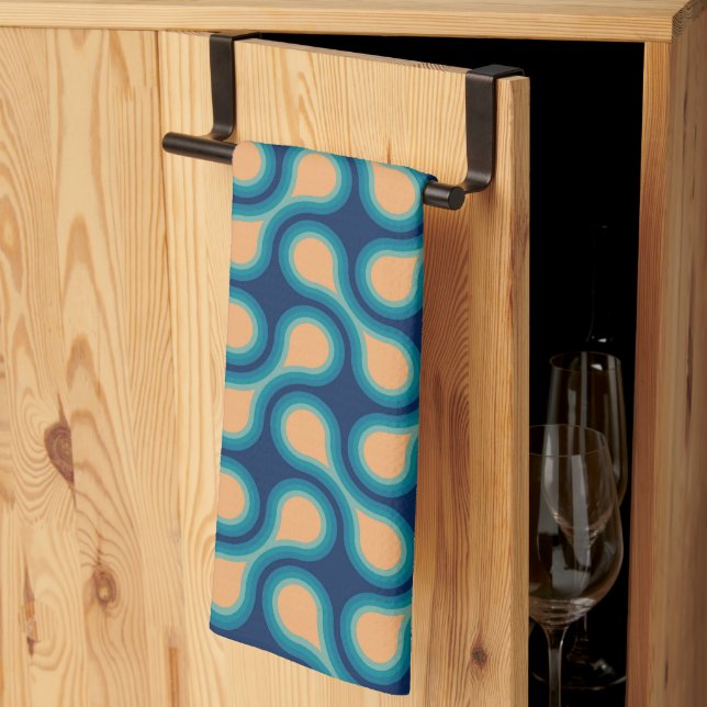 Linge De Cuisine Funky 1970 Metaball Graphic Circle Barbell Blue (Pliage en tiers)