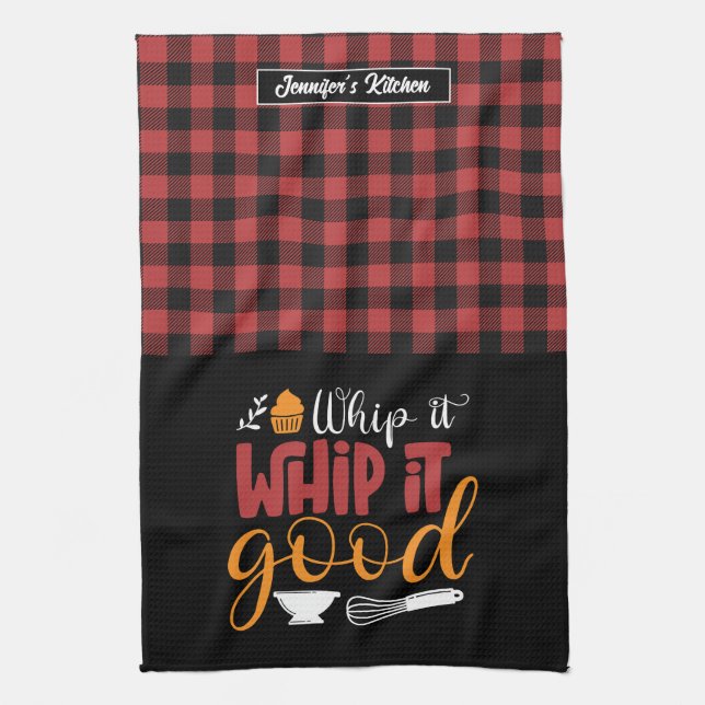 Linge De Cuisine Funky Baker Pun Whip It Good Red Plaid Motif (Vertical)