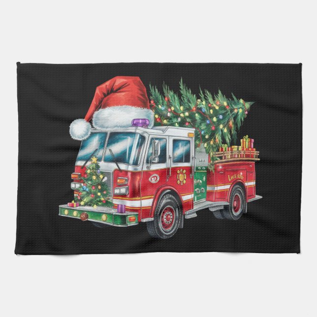 Linge De Cuisine Funky Camion Santa Hat Feux de Noël Lumières (Horizontal)