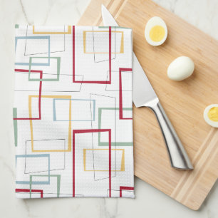 Linge De Cuisine Funky Mid Century Rouge Bleu Vert Jaune Carrés