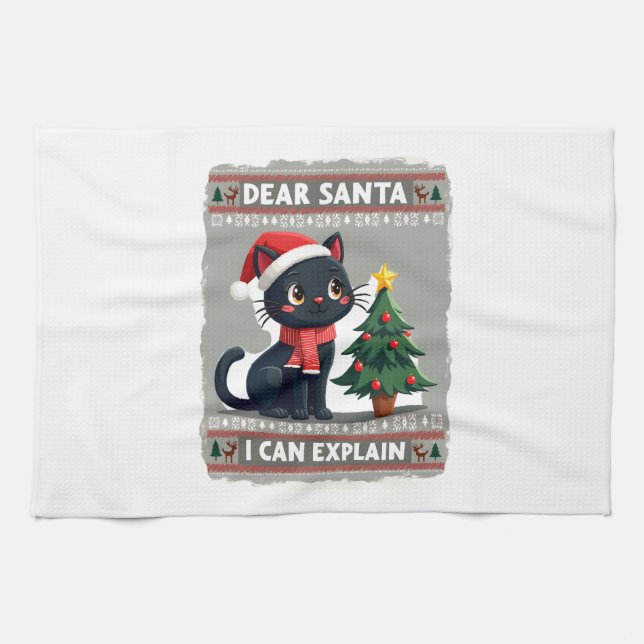 Linge De Cuisine Funny Black Cat Noël Cher Père Noël, Je peux expla (Horizontal)
