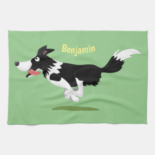 Linge De Cuisine Funny Border Collie chien en course dessin animé