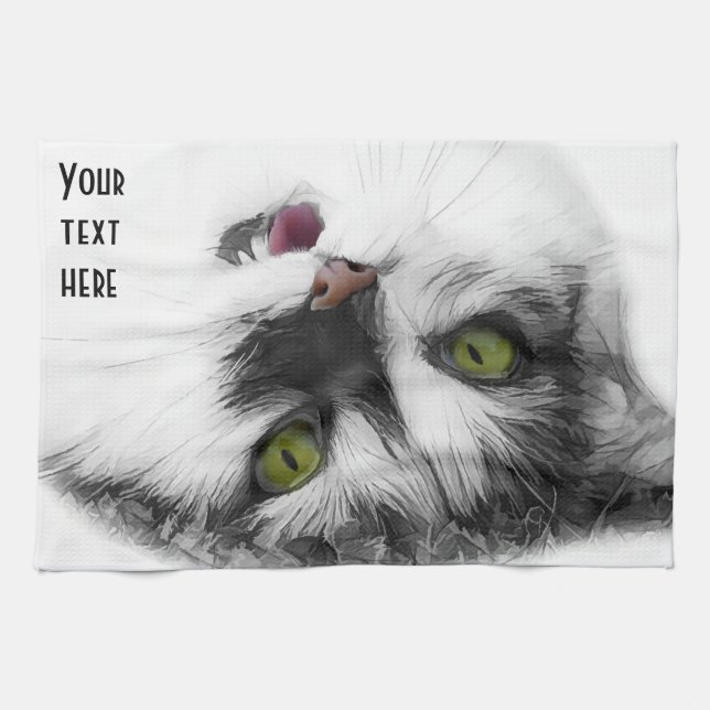 Linge De Cuisine Funny happy cat personnalisable (Horizontal)