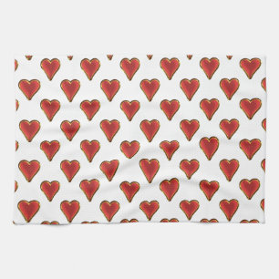 Linge De Cuisine Funny Heart Pattern gold red + your backgr. &