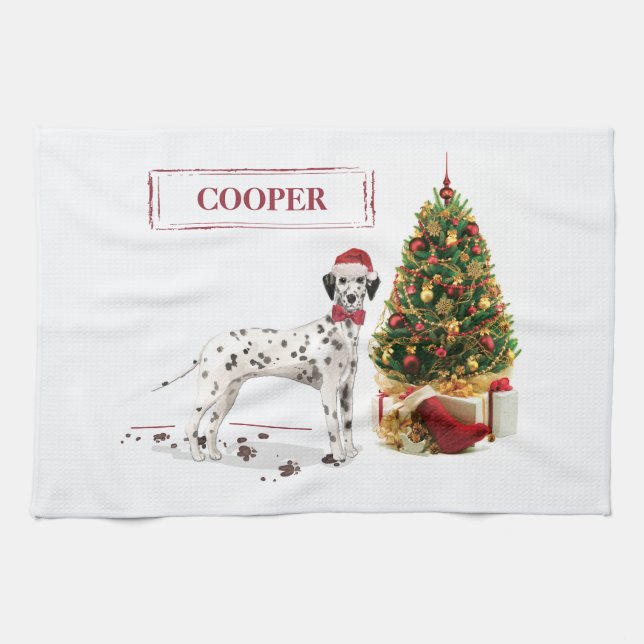 Linge De Cuisine Funny Noël Dalmatien Chien et Arbre (Horizontal)