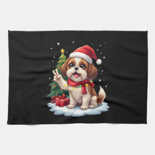 Linge De Cuisine Funny Peace Hand Shih Tzu Lumières de Noël Femmes 