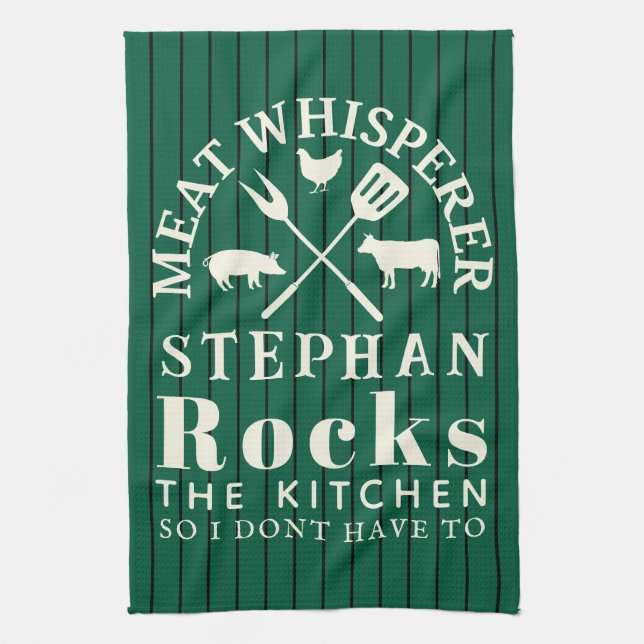 Linge De Cuisine Funny personalized Kitchen Meat Whisperer Green (Vertical)
