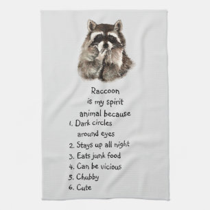 Linge De Cuisine Funny Raccoon Spirit Animal Humour mignon Aquarell