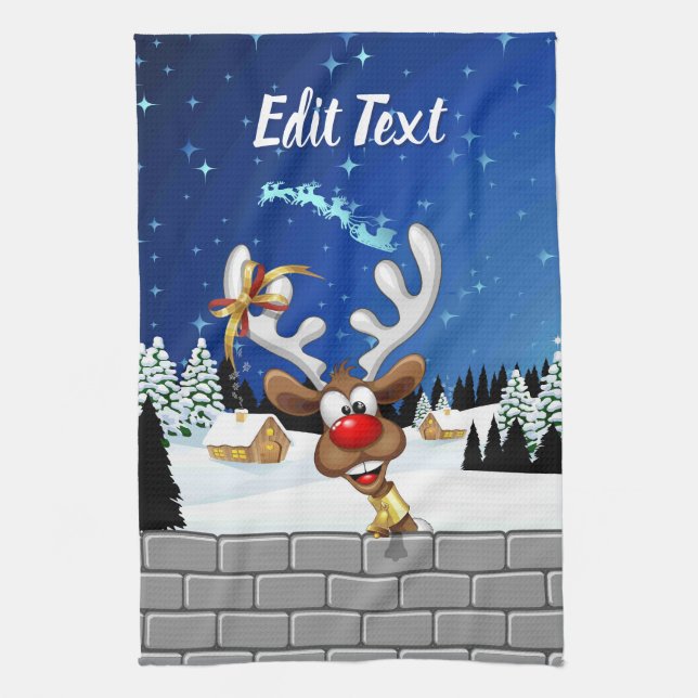 Linge De Cuisine Funny Reindeer Peeking Christmas Meme  (Vertical)