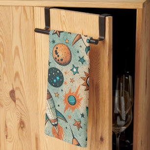 Linge De Cuisine Fusées Cosmiques Fantaisistes Étoiles Sarcelle Cor