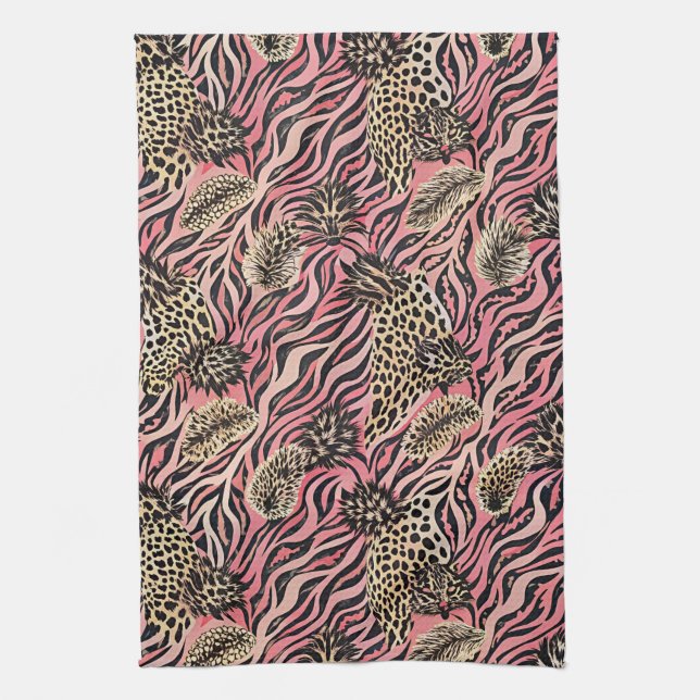 Linge De Cuisine Fusion d'imprimés d'animaux rose - Motif sans cout (Vertical)