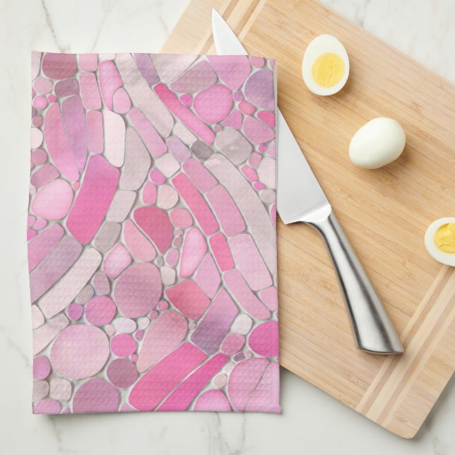 Linge De Cuisine Galets Mosaic Art - Rose rose pâle (Quart Plié)