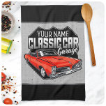 Linge De Cuisine Garage de voiture classique convertible personnali<br><div class="desc">Personnalisé 1966 Red Classic Muscle voiture Garage Design - Avec une chèvre convertible rouge vif - Customisez avec votre nom et votre texte personnalisé!</div>