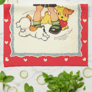 Linge De Cuisine Garçon vintage sauvant un chaton de chiots de cour