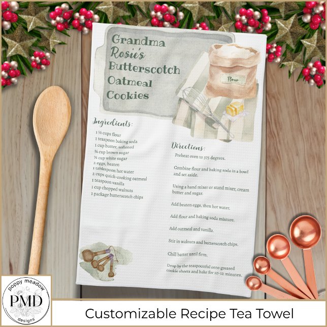 Linge De Cuisine Garde-Recette de famille personnalisée Cuisine rus (Custom Cookie Towel with her name, title, and favorite recipe. Great gift from Grandma or Mom!)