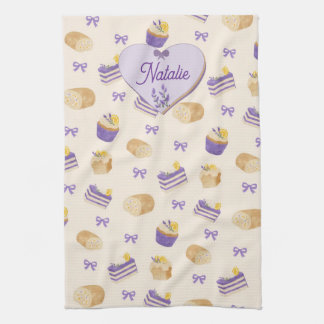 Linge De Cuisine Gâteau au citron et à la lavande Design aquarelle