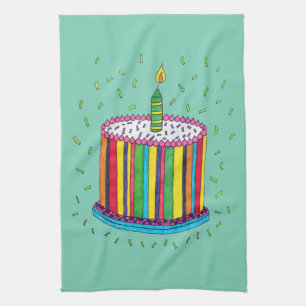 Linge De Cuisine Gâteau coloré mignon de fête d'anniversaire