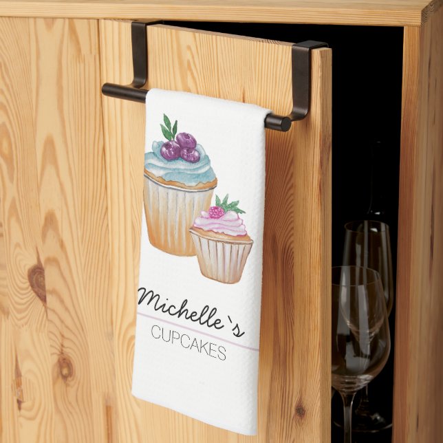 Linge De Cuisine Gâteaux et Fruits Mignons en Aquarelle (Pliage en tiers)