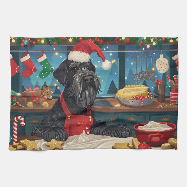 Linge De Cuisine Géant Schnauzer Cuisine de fêtes : Noël festif (Horizontal)