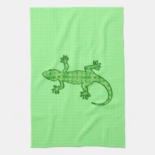 Linge De Cuisine Gecko tribal de batik - chaux et vert vert