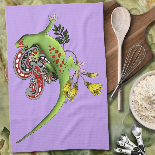 Linge De Cuisine Gecko Tribal Lavande Rouge Vert (Créateur téléchargé)