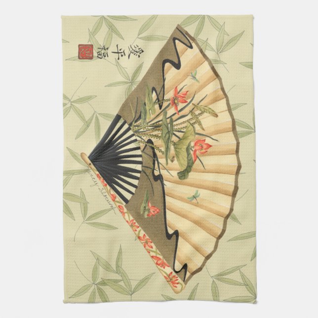 Linge De Cuisine Geisha Fan avec Feuille et Floral Print (Vertical)