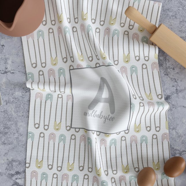 Linge De Cuisine Gender Neutral Diaper Pin Pattern Kitchen Towel (Perfect for your gender neutral Nursery - you can never have enough towels.)