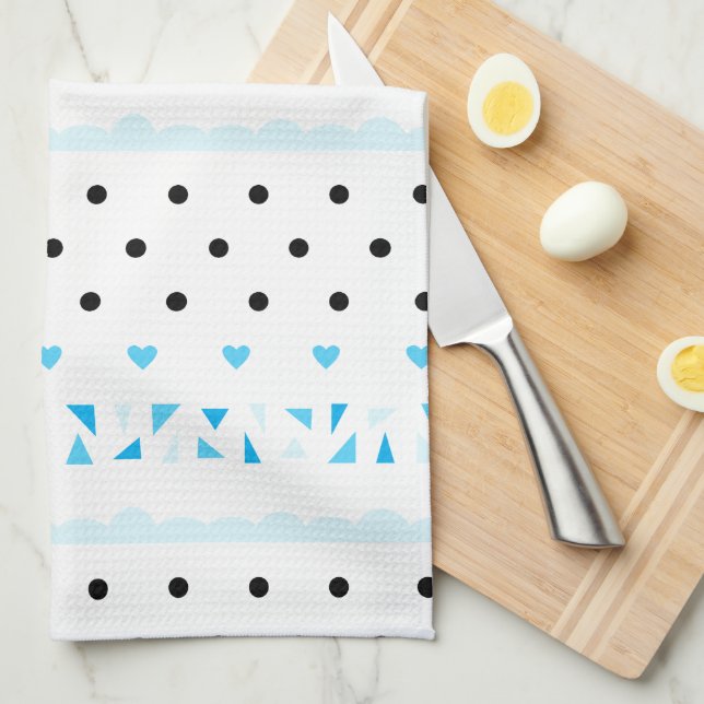 Linge De Cuisine Géométrie bleue (Quart Plié)