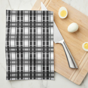 Linge De Cuisine Géométrie Tartan motif noir et blanc à damiers