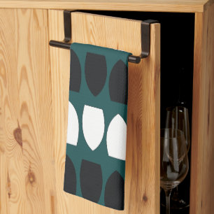 Linge De Cuisine Géométrique bleu sarcelle blanc noir moderne