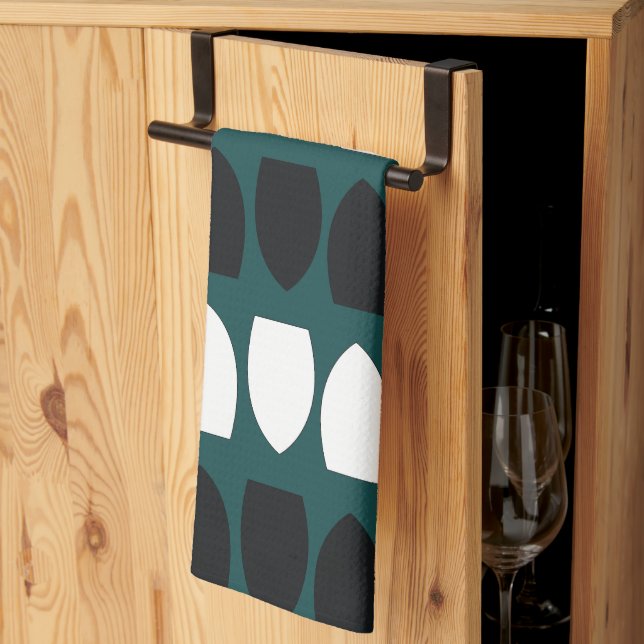 Linge De Cuisine Géométrique bleu sarcelle blanc noir moderne (Pliage en tiers)