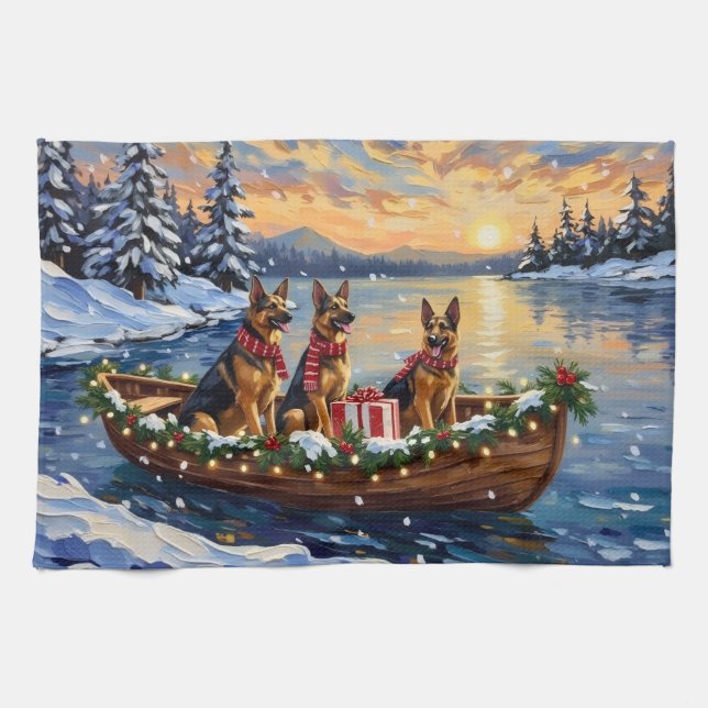 Linge De Cuisine German Shepherd Christmas Boat Holiday (Horizontal)