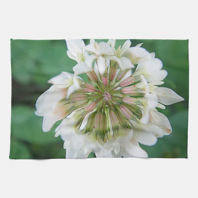 Linge De Cuisine Geschirrtuch weiss-rosa Kleeblume (Horizontal)