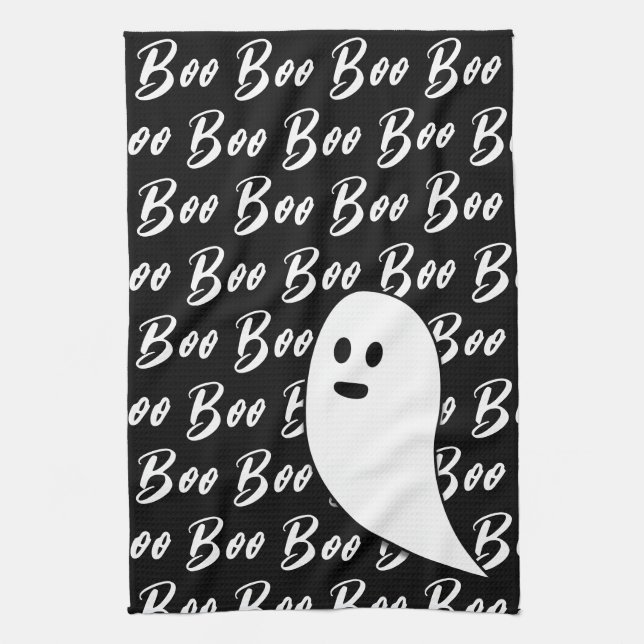 Linge De Cuisine Ghost Halloween livre blanc noir (Vertical)