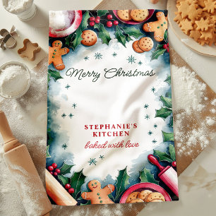 Linge De Cuisine Gingerbread et Holly Joyeux Noël Personnalisé