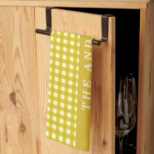 Linge De Cuisine Gingham à carreaux jaune moutarde personnalisé vin