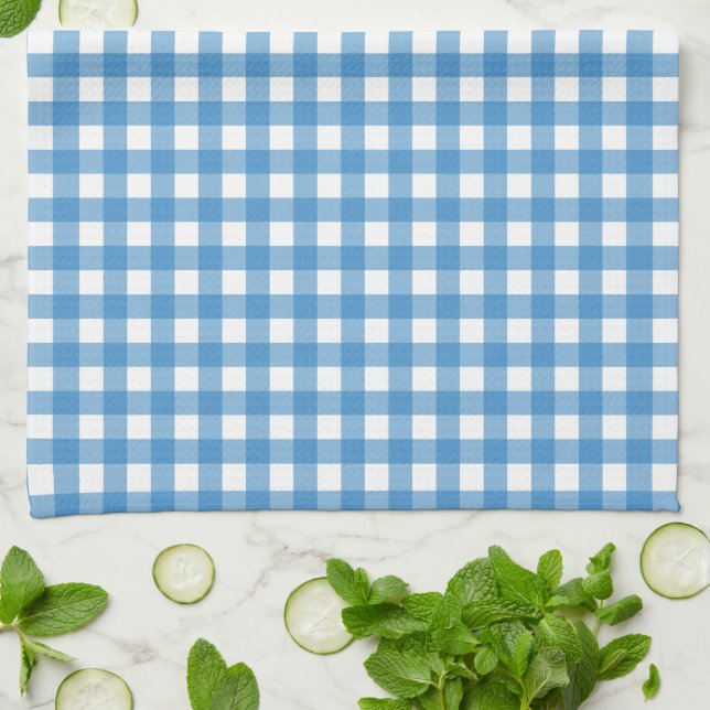 Linge De Cuisine Gingham Bleu et Blanc Classique (Plié)