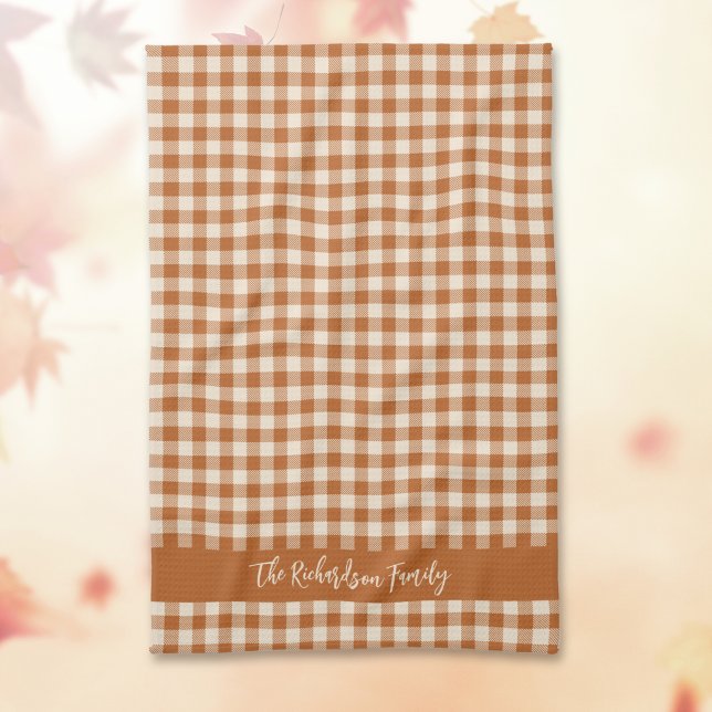 Linge De Cuisine Gingham Orange Brûlé Automnal Plaid Nom Personnali (Créateur téléchargé)