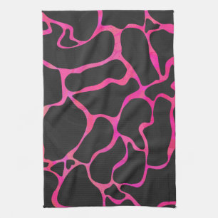 Linge De Cuisine Girafe Imprimé Rose Chaud et Noir