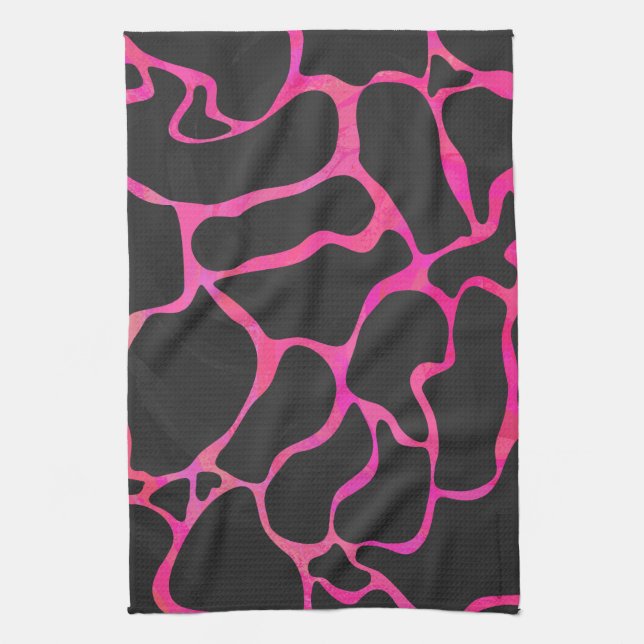 Linge De Cuisine Girafe Imprimé Rose Chaud et Noir (Vertical)