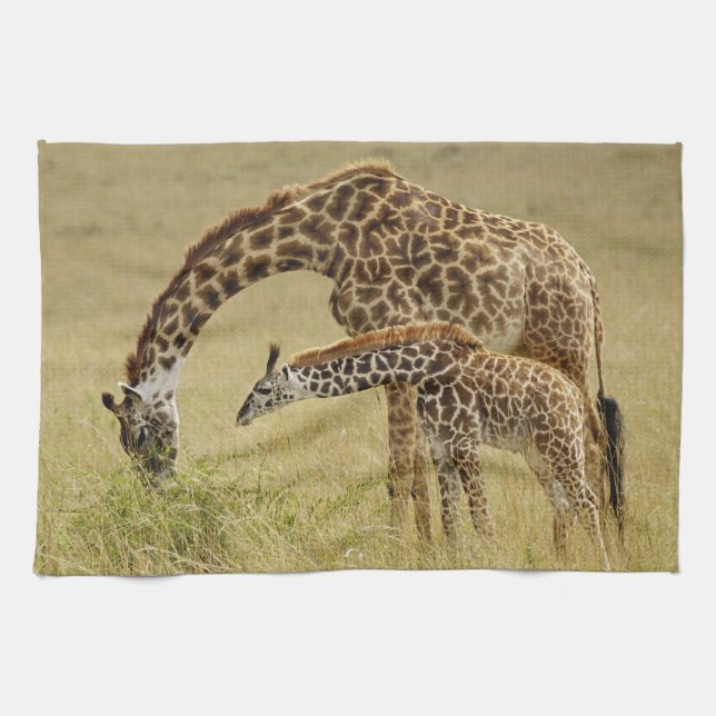 Linge De Cuisine Girafe maasaï mère et bébé, Giraffa (Horizontal)