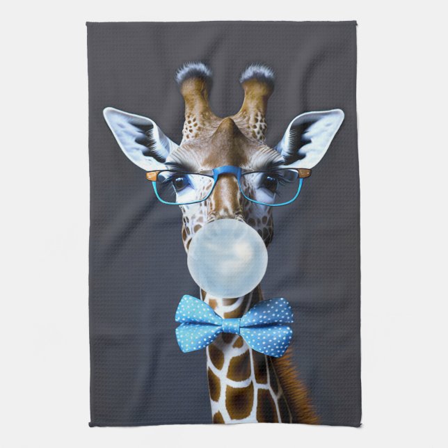 Linge De Cuisine Girafe portant des lunettes, arc cravate soufflant (Vertical)