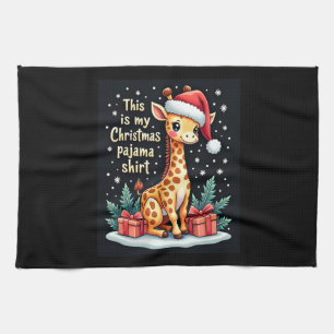Linge De Cuisine Girafe portant le chapeau de Noël correspondant Pa