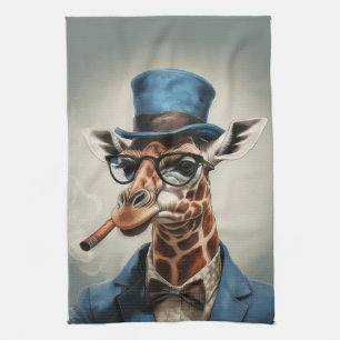 Linge De Cuisine Girafe portant un haut-de-forme et une veste