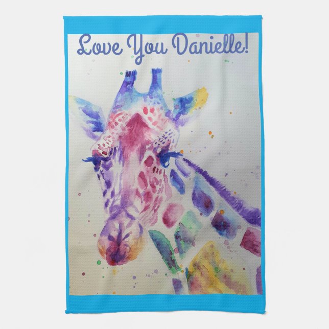 Linge De Cuisine Giraffe animal Love You Womans Nom Art Tea Towel (Vertical)