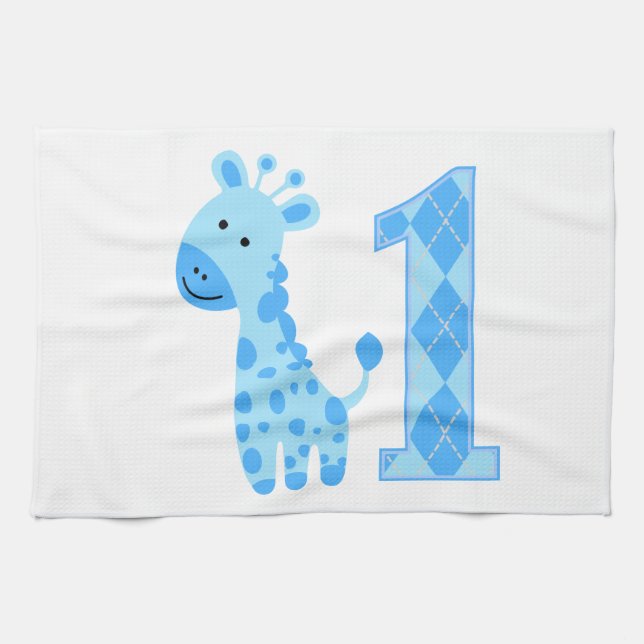 Linge De Cuisine Giraffe Bleue Premier anniversaire (Horizontal)