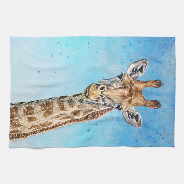 Linge De Cuisine Giraffe curieuse avec Ciel de Confetti Bleu (Horizontal)