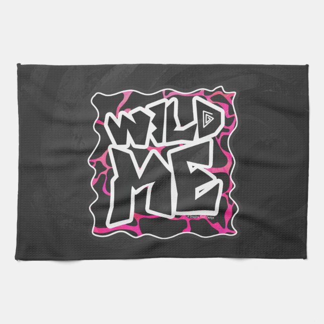 Linge De Cuisine Giraffe rose chaude et noire (Horizontal)